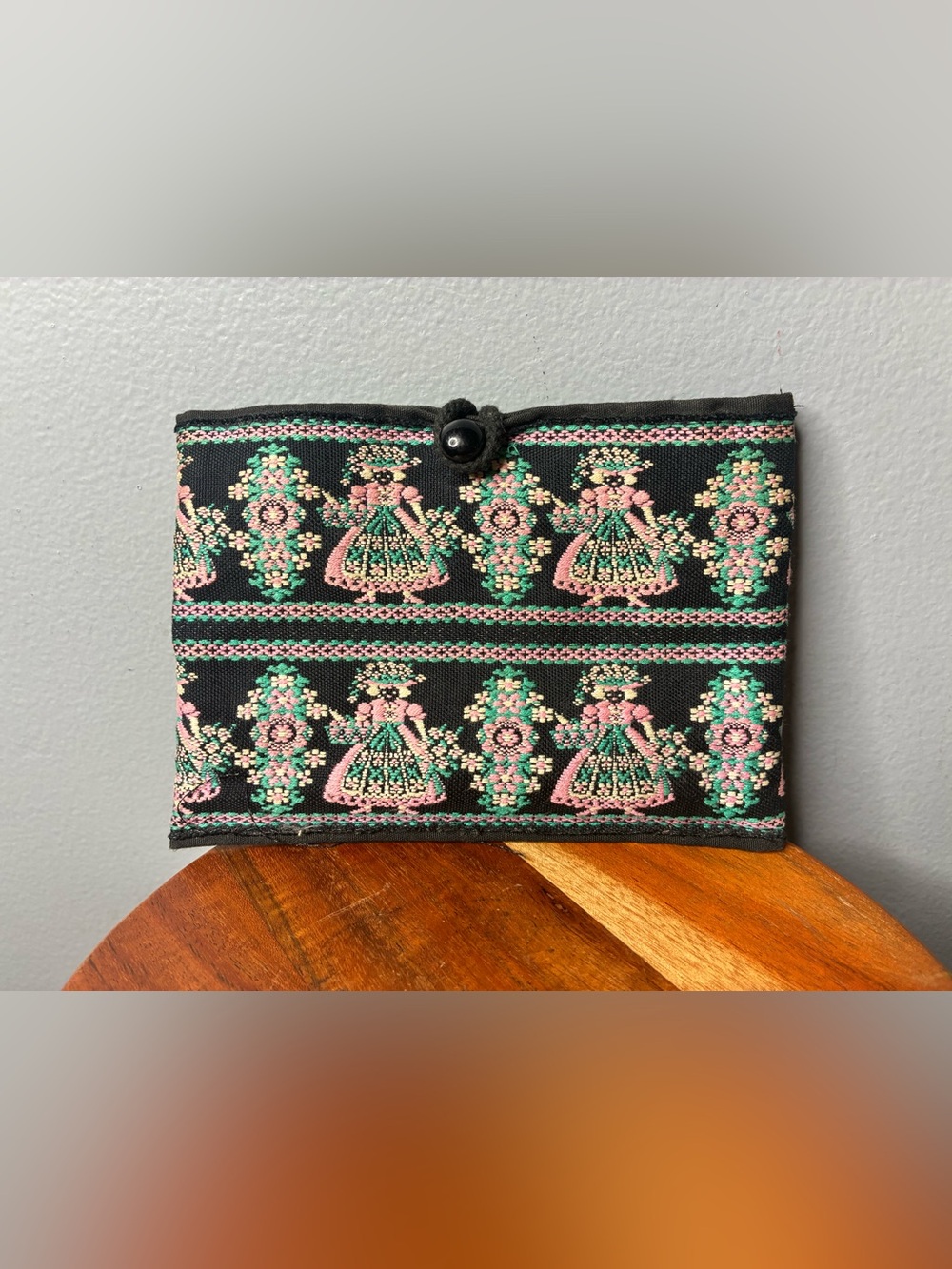 Vintage Michiko K. Original Woven Tapestry Coin Purse Floral Folk Art